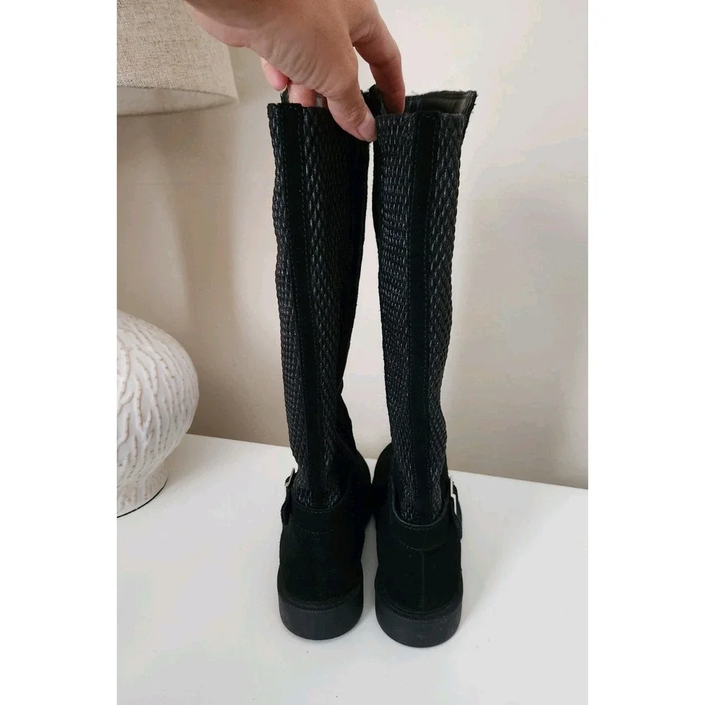 Skechers 48429 Black Side Zip Knee High Suede/Fabric Boots‎ - Size 7